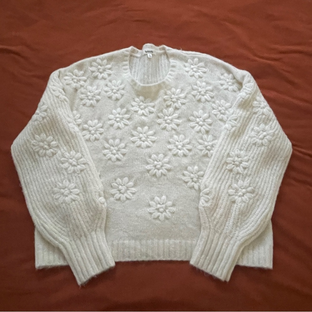 Floral Daisy Embroidered Wool Blend Sweater